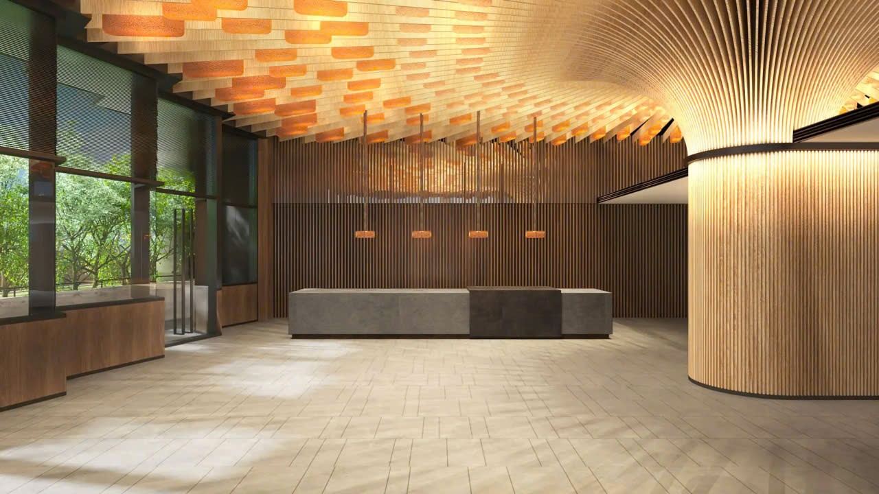 The arrival experience at Hyatt Centric Hanoi Centre, part of the Tien Bo Plaza mixed-use complex in Ba Dinh.
